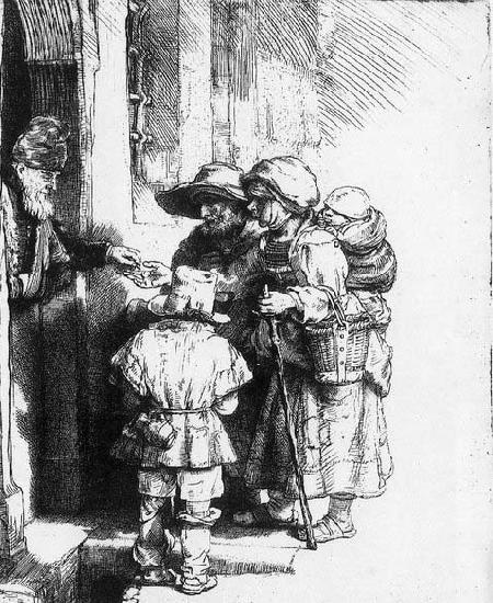 REMBRANDT Harmenszoon van Rijn Beggars receiving alms at the door of a house oil painting picture